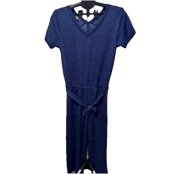 NWT T By Talbots Wide Leg Jumpsuit Women Small Blue V-Neck Pockets Crop Stretch - Picture 2 of 8